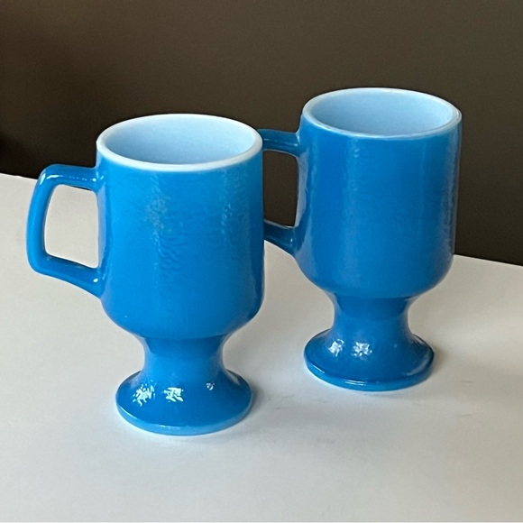 VTG Turquoise blue pebble textured (orange peel) milk glass pedestal mugs - Picture 1 of 9